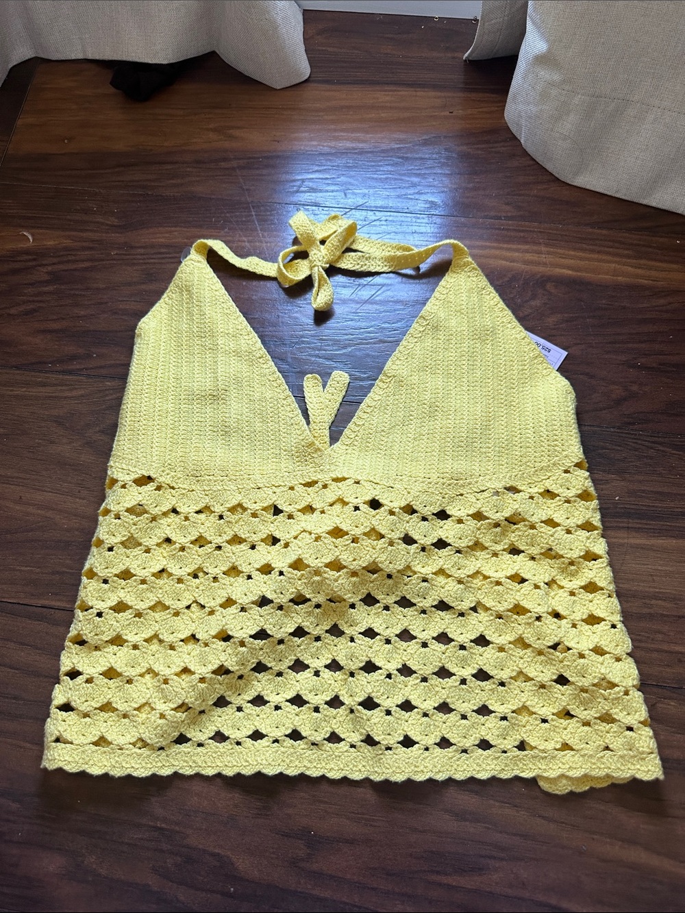 Yellow Crochet Halter Tank Top